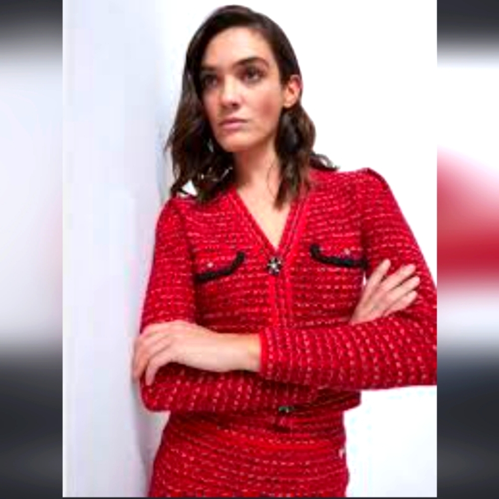 knit red cardigan and skirt set size small